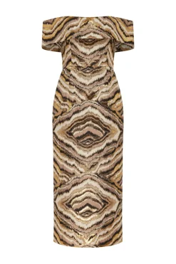 Gloria Metallic Jacquard Off-The-Shoulder Dress