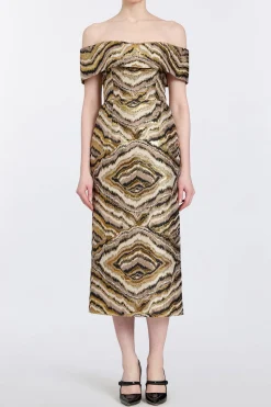 Gloria Metallic Jacquard Off-The-Shoulder Dress