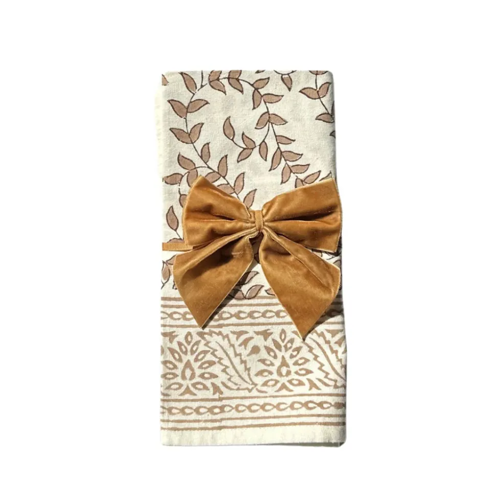 Gold Bow Velvet Napkin Ties, Set of 4