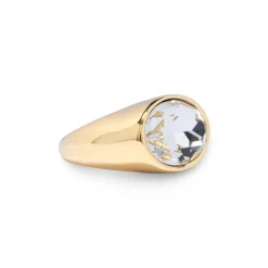Gold Crystal Bezel Oval Gold Stone Ring