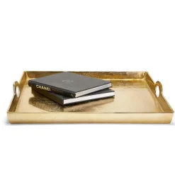 Gold Hotel De Ville Decorative Square Tray Recycled Aluminum