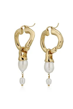 Gold Interlocking Hoops wtih Pearl Pendants