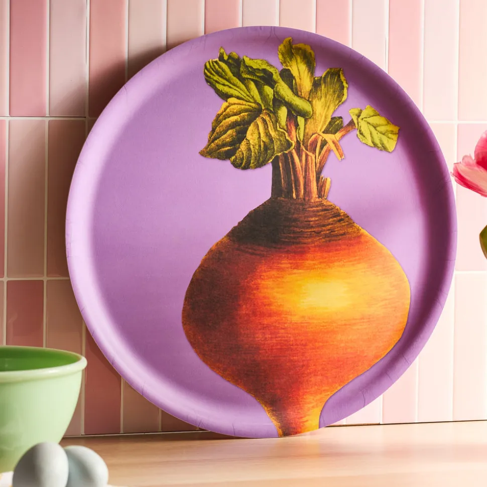 Golden Beet Large Round Birchwood Tray