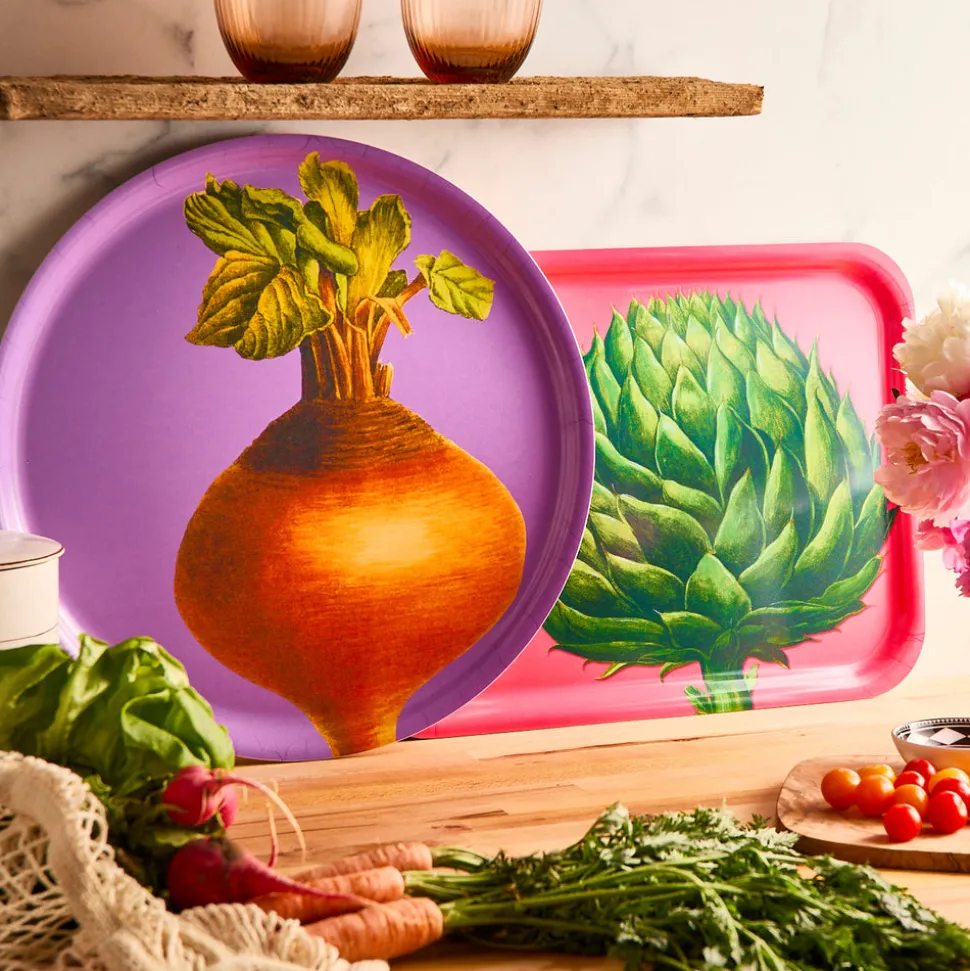 Golden Beet Large Round Birchwood Tray