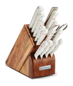 Gourmet Knife Block Set with White Handles, Set of 16