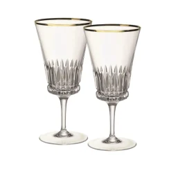 Grand Royal Gold Water Goblet Pair in Clear & Gold