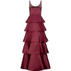 Grayal Gown in Plum Satin Face Organza with Crystal Floral Embellishment