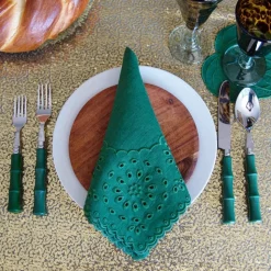 Green Eyelet Dinner Napkins, Set of 4