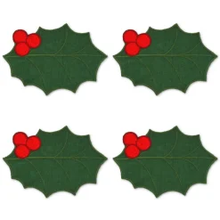 Green Holly Leaf Cocktail Napkins, Set of 4