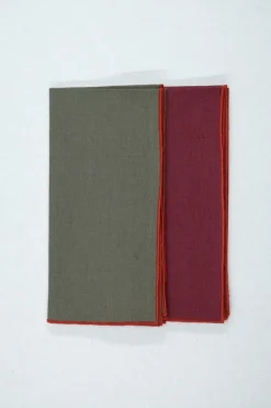 Green Napkin with Orange Small Trim, Set of 4