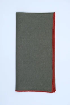 Green Napkin with Orange Small Trim, Set of 4