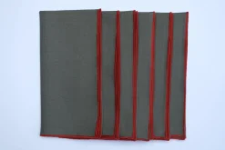 Green Napkin with Orange Small Trim, Set of 4