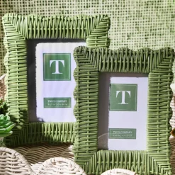 Green Wicker Weave Photo Frames, Set of 2