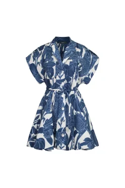 Guayaba Mini Dress in Canario Blue Print