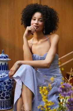 Halter Strap Bustier Striped Dress