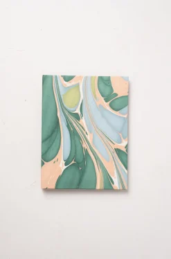 Hand Marbled Picture Frame Folding Book in Green and Pink