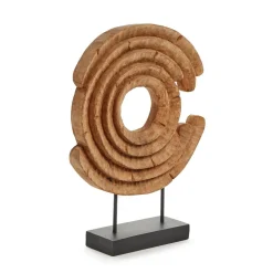 Hand-Carved Wood Sculpture on Black Stand