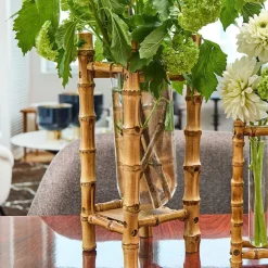 Handcrafted 11-1/2" Natural Bamboo Vase with Glass Vessel