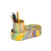 Hand-Marbled Desk Tray & Pencil Holder Organizer in Rainbow Marbling