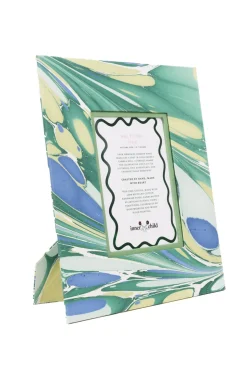 Hand-Marbled Large Wall Picture Frame 5x7 in Green & Blue