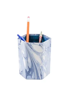 Hand-Marbled Pencil Holder Organizer in Ocean Wave