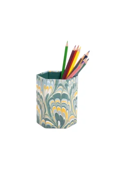 Hand-Marbled Pencil Holder Organizer in Blue Marbling