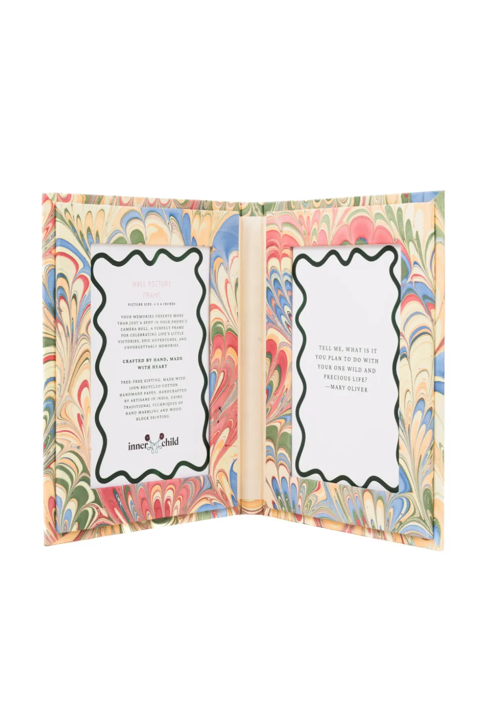 Hand-Marbled Picture Frame Folding Book 4x6 in Multicolor