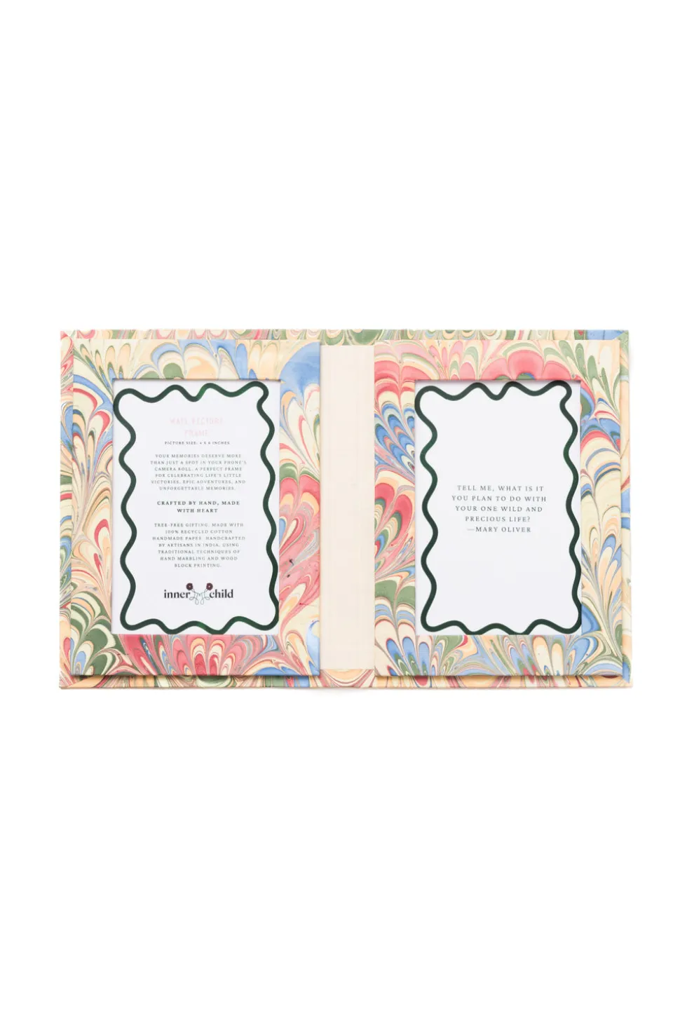Hand-Marbled Picture Frame Folding Book 4x6 in Multicolor