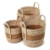 Hand-Woven Water Hyacinth & Cotton Baskets, Set of 3