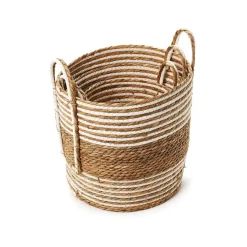 Hand-Woven Water Hyacinth & Cotton Baskets, Set of 3