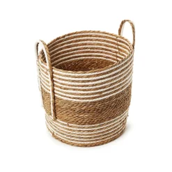 Hand-Woven Water Hyacinth & Cotton Baskets, Set of 3