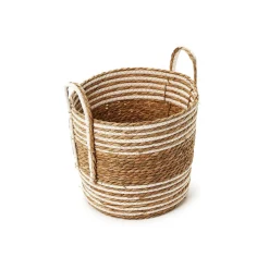 Hand-Woven Water Hyacinth & Cotton Baskets, Set of 3
