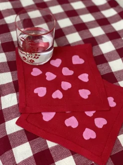 Hearts Cocktail Napkins in Red and Pink, Set of 6