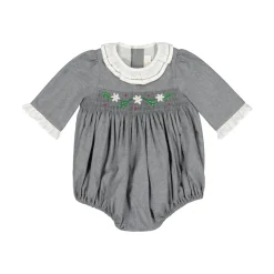 Heidi Grey Long Sleeve Smocked Bubble