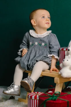 Heidi Grey Long Sleeve Smocked Bubble