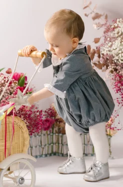 Heidi Grey Long Sleeve Smocked Bubble