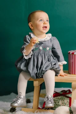 Heidi Grey Long Sleeve Smocked Bubble