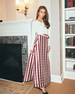 Helena Midi Wrap Skirt in Wine Gingham