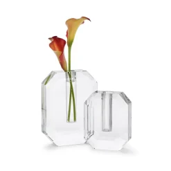 Hex Crystal Vase, Set of 2