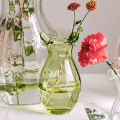 Hibiscus Glass Green Vertical Fluted Small Vase