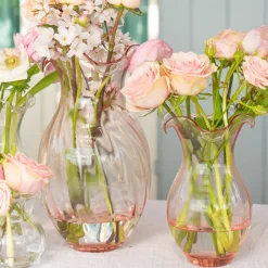 Hibiscus Glass Vertical Fluted Medium Vase in Pink