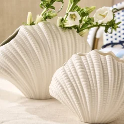 High Gloss White Shell Vases, Set of 2