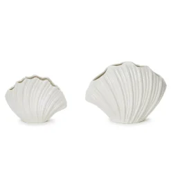 High Gloss White Shell Vases, Set of 2