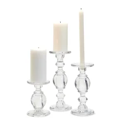 High-Glass Pedestal Candleholders, Set of 3