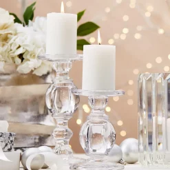 High-Glass Pedestal Candleholders, Set of 3