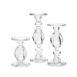High-Glass Pedestal Candleholders, Set of 3