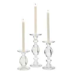High-Glass Pedestal Candleholders, Set of 3
