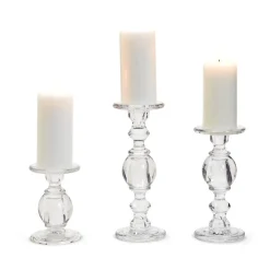 High-Glass Pedestal Candleholders, Set of 3