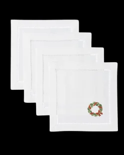 Holly Ribbon Wreath Cocktail Napkin Set