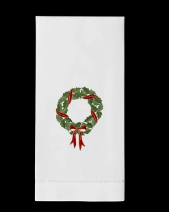 Holly Ribbon Wreath Hand Towel